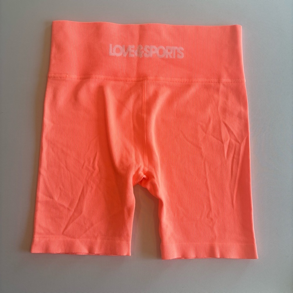 LOVE&SPORTS Neon Orange Athletic‎ Gym Shorts Spandex, High Rise Like New XL - Picture 6 of 8